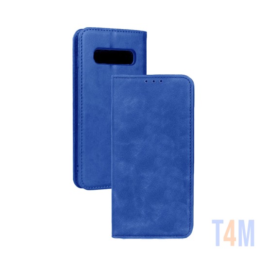 Leather Flip Cover with Internal Pocket For Samsung Galaxy S10 Blue